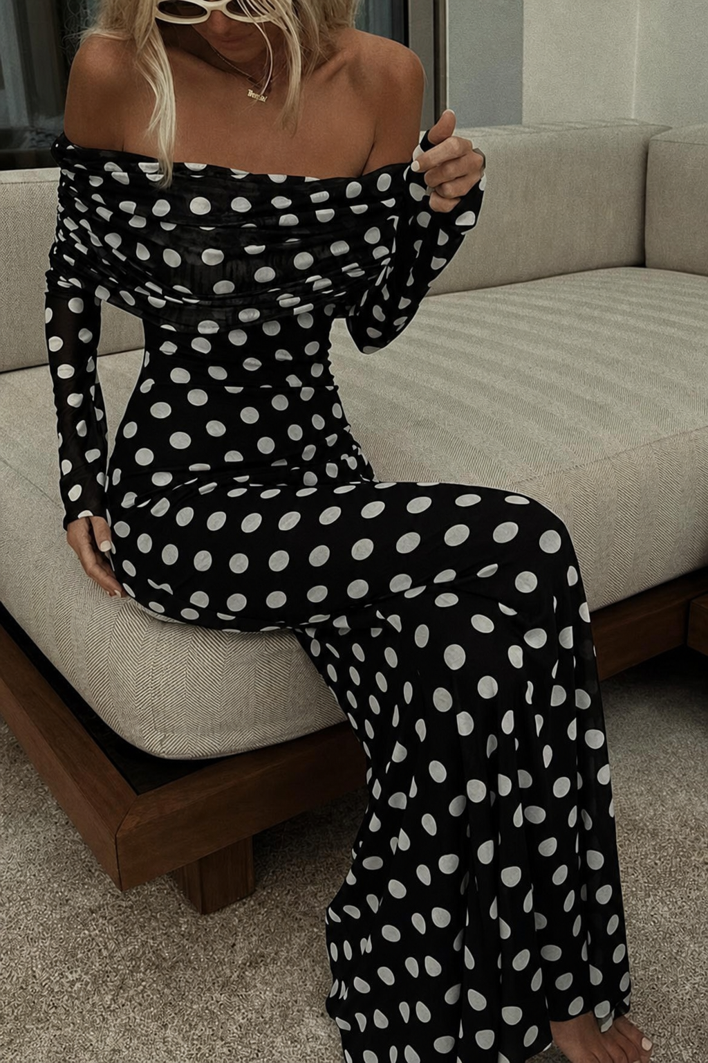 Polka Dot Off-Shoulder Maxi Dress - view 2