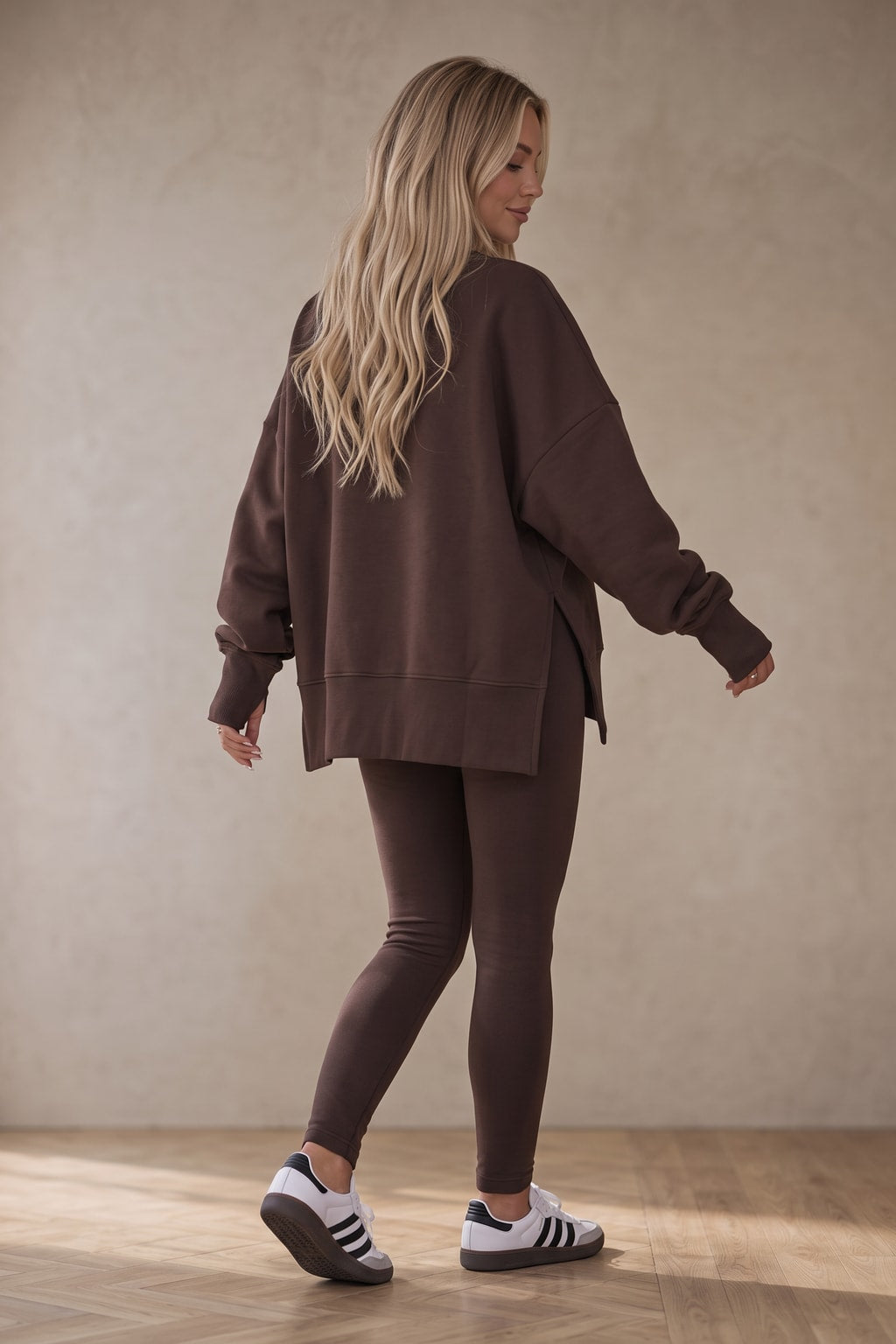 Brushed Fleece Side-Slit Sweatshirt And Leggings Set - 3