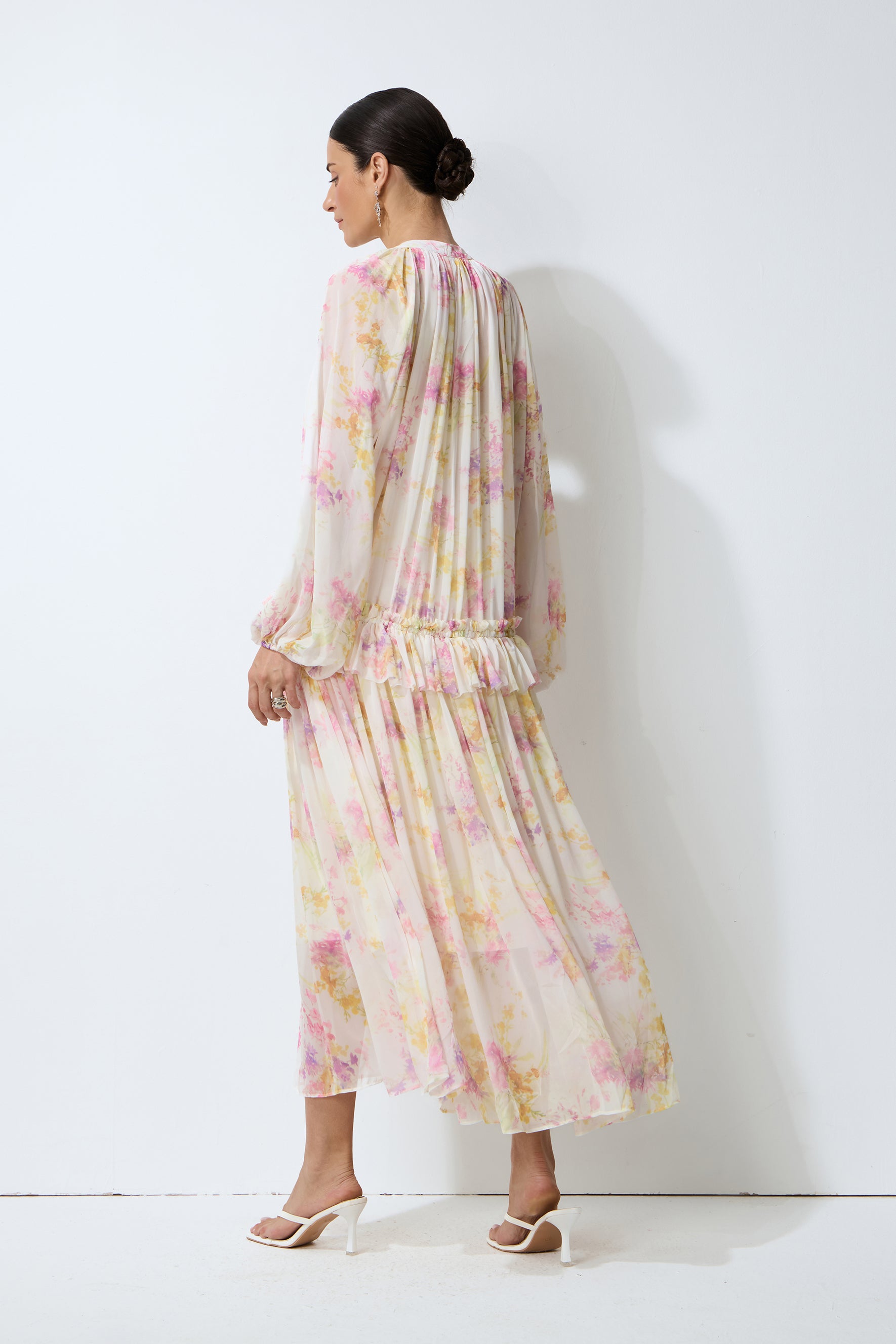 Apricot Chiffon Lantern Sleeve Maxi Dress - view 4