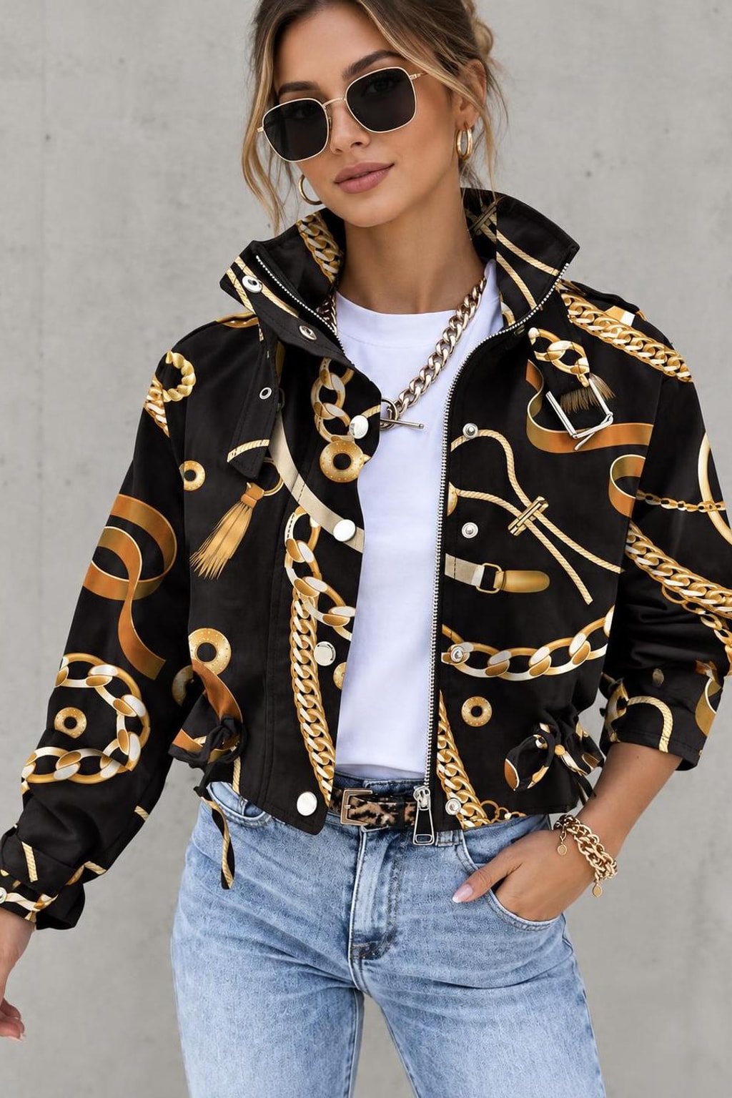 Polyester Zip-Up Jacket With Stand Collar - 7
