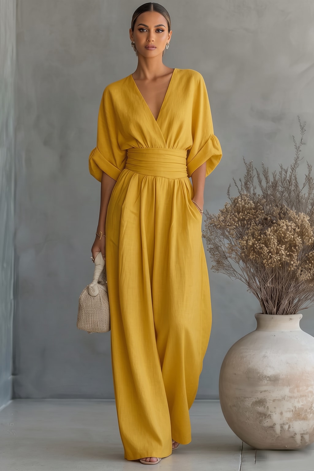 Polyester Wide Leg Jumpsuit With Ruched Detail - 8