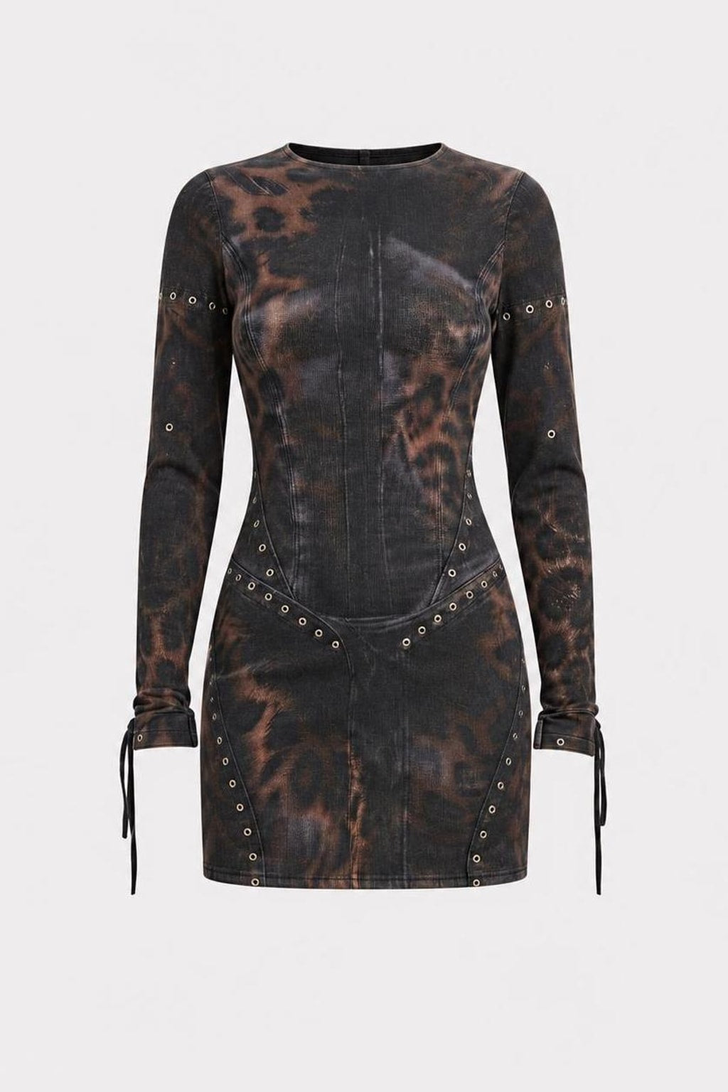 Mesh Leopard Print Long Sleeve Mini Dress - 1