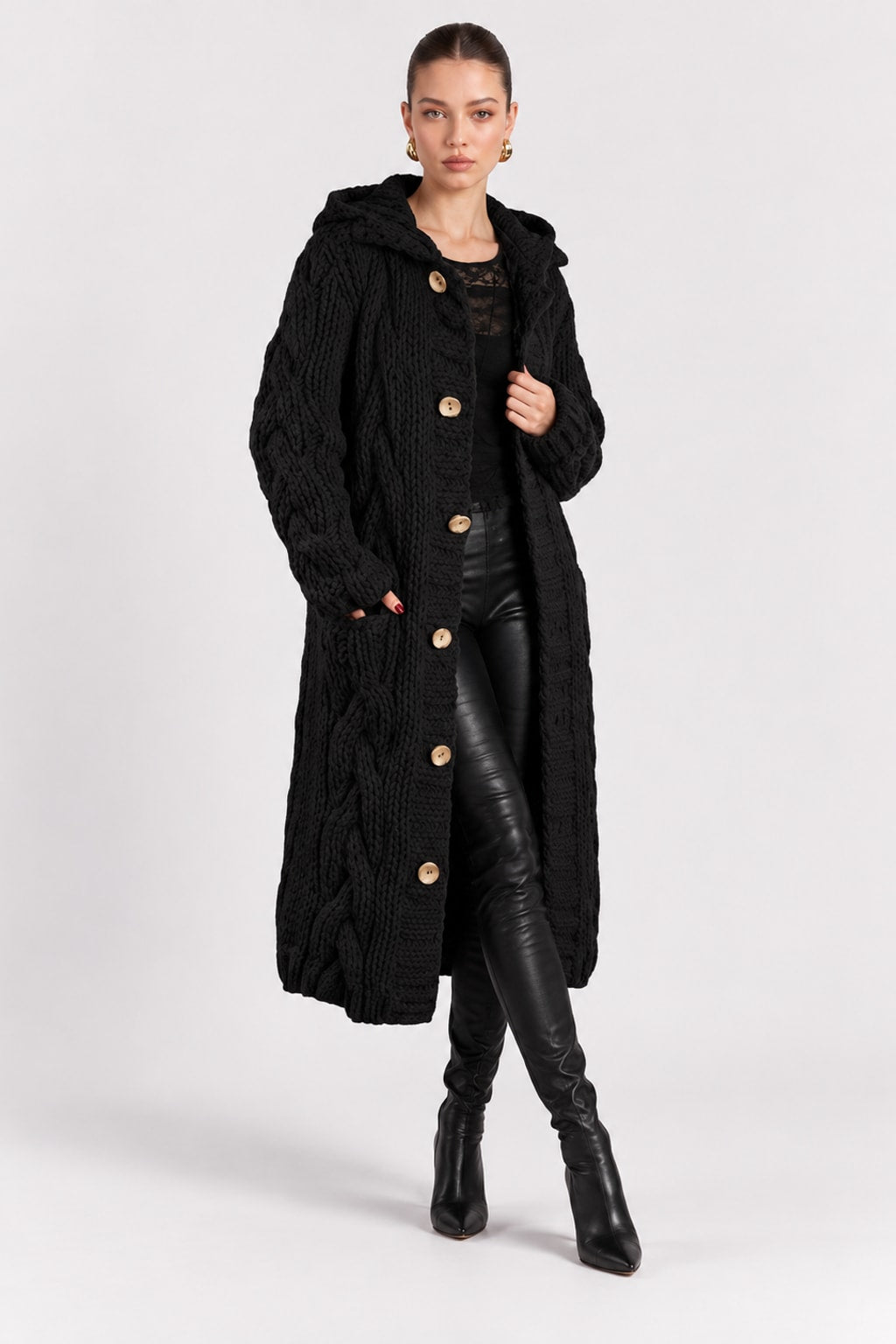 Knit Cardigan Jumper Jacket Open Front - 5
