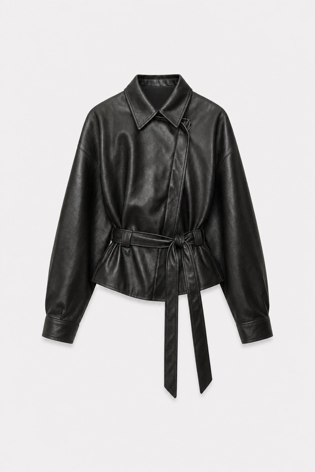Cotton-Blend Tie Waist Jacket - Black - 1
