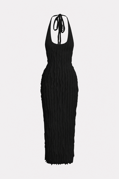 Ruffle Mesh Halter Maxi Dress - view 6