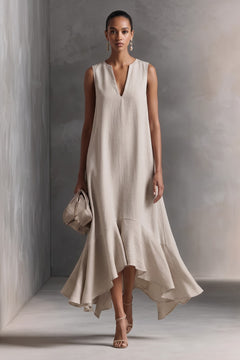 Bohemian V-Neck Maxi Dress With Ruffled Hem - 2