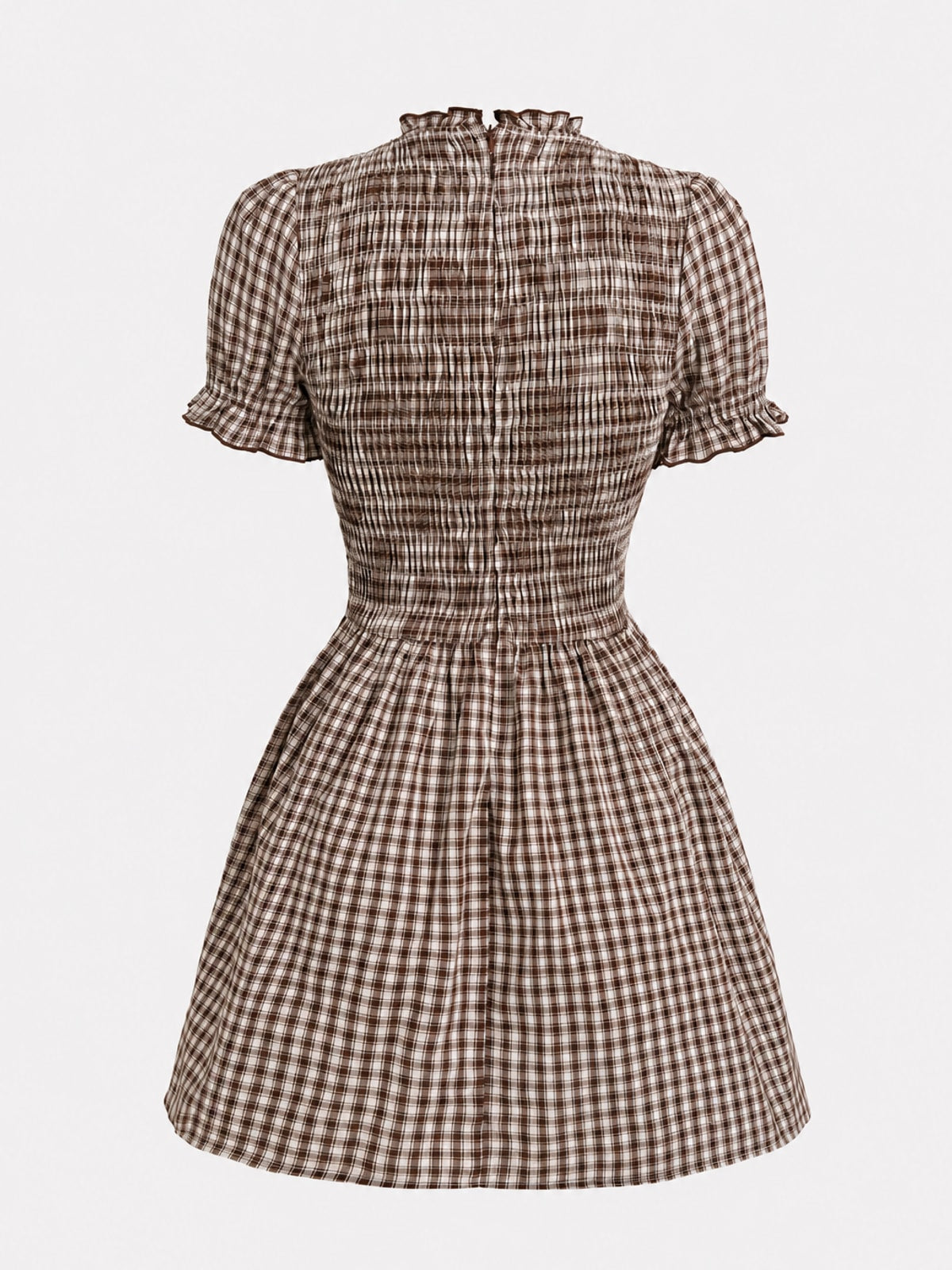 Gingham Mini Dress with Puffed Sleeves and A-Line Fit - 6