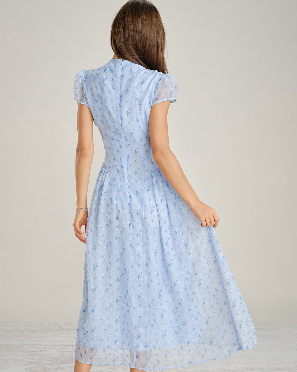 Blue Floral Jacquard Mock Neck Maxi Dress - view 4