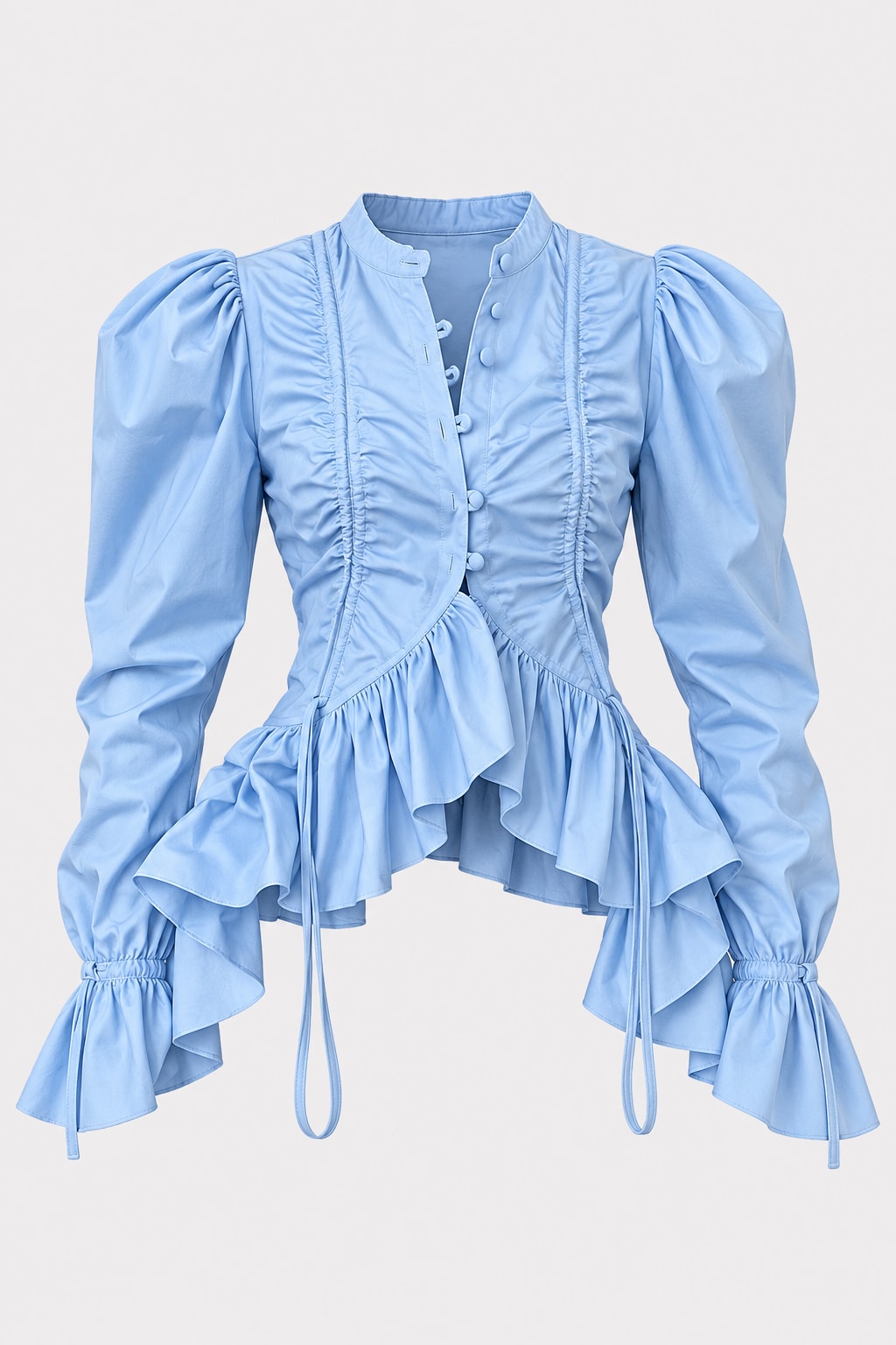 Chiffon Blouse Ruffled Stand Collar Cropped Shirt - 1