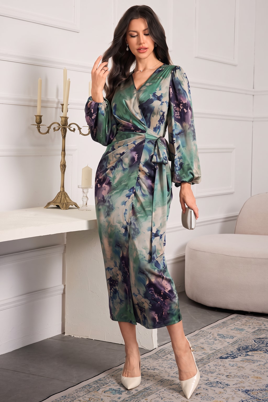 Printed Wrap Midi Dress - 4