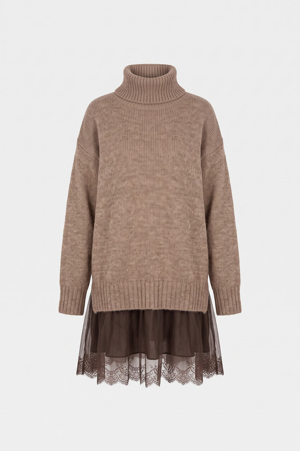 Knit Sweater Dress Set With Lace Trim - 1