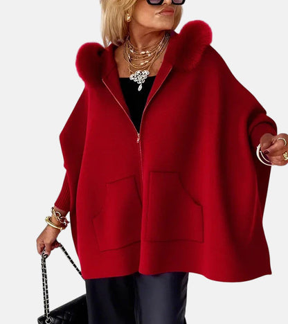 Fur-Trim Hooded Coat, Roomy Fit - view 7