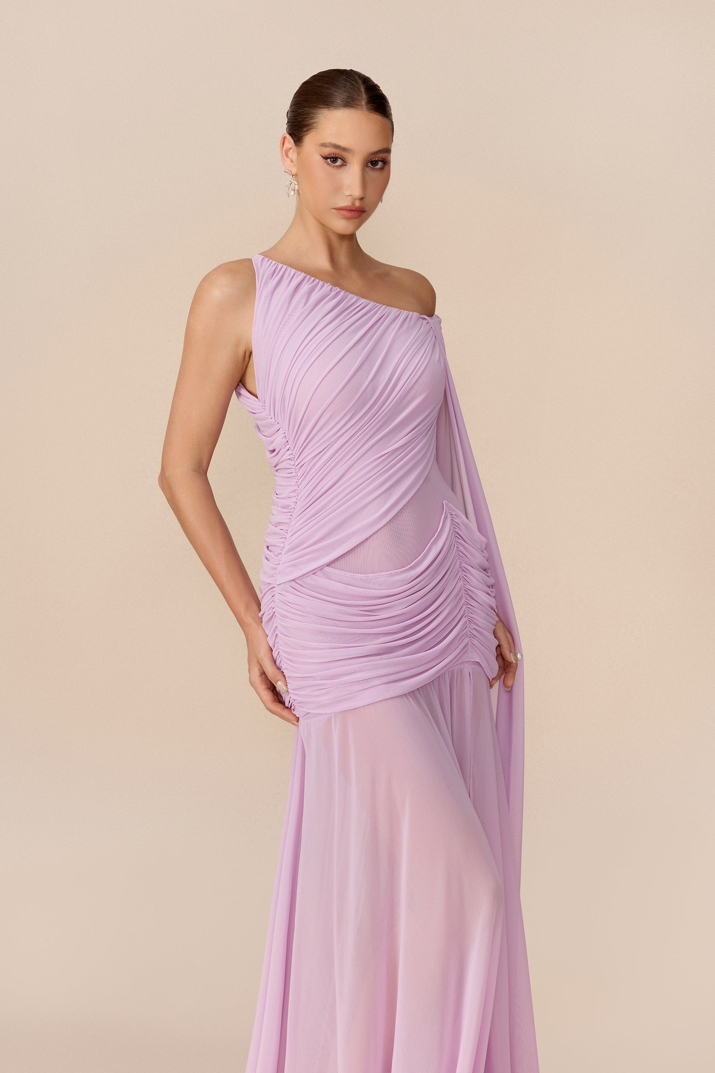Cape Sleeve Mesh Maxi Dress in Purple - view 3