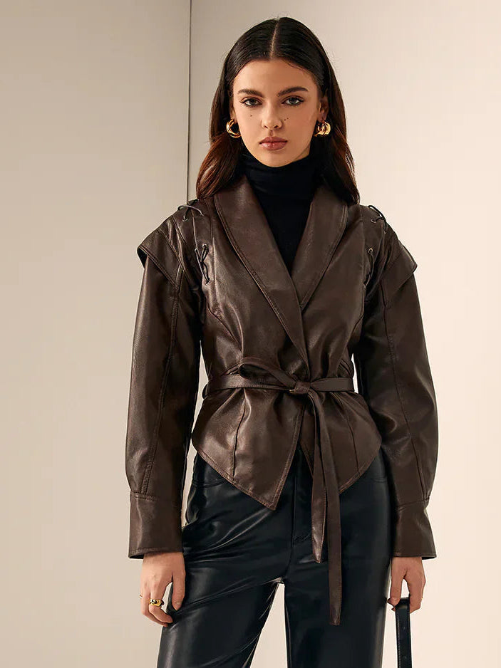 Relaxed Leather Biker Jacket - view 6