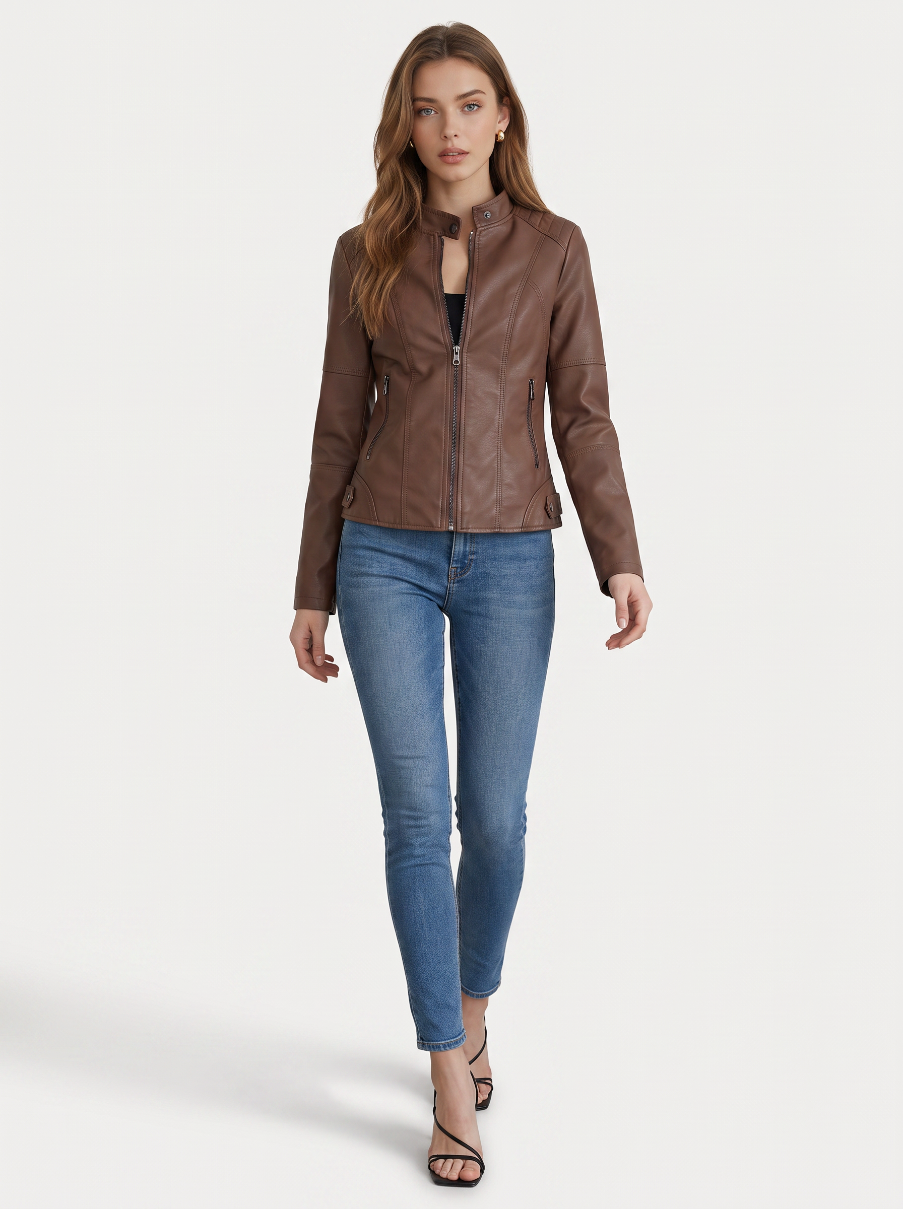 Faux Leather Oversized Shacket with Buttons - view 3
