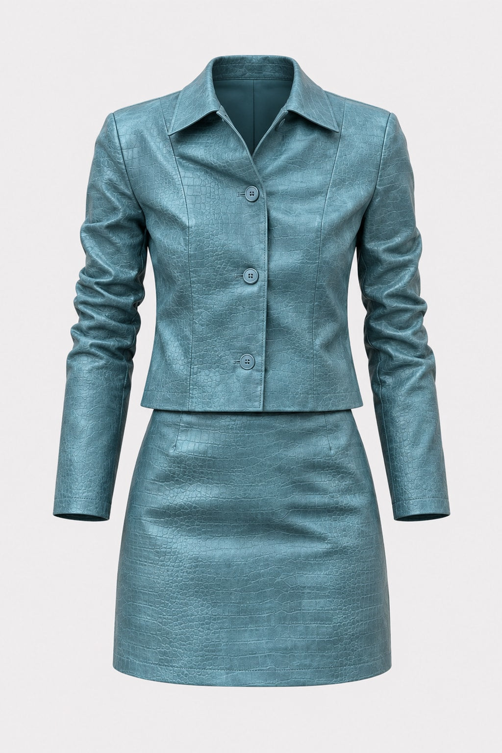 2 Piece Skirt Set Croc Texture Blazer Outfit - 1