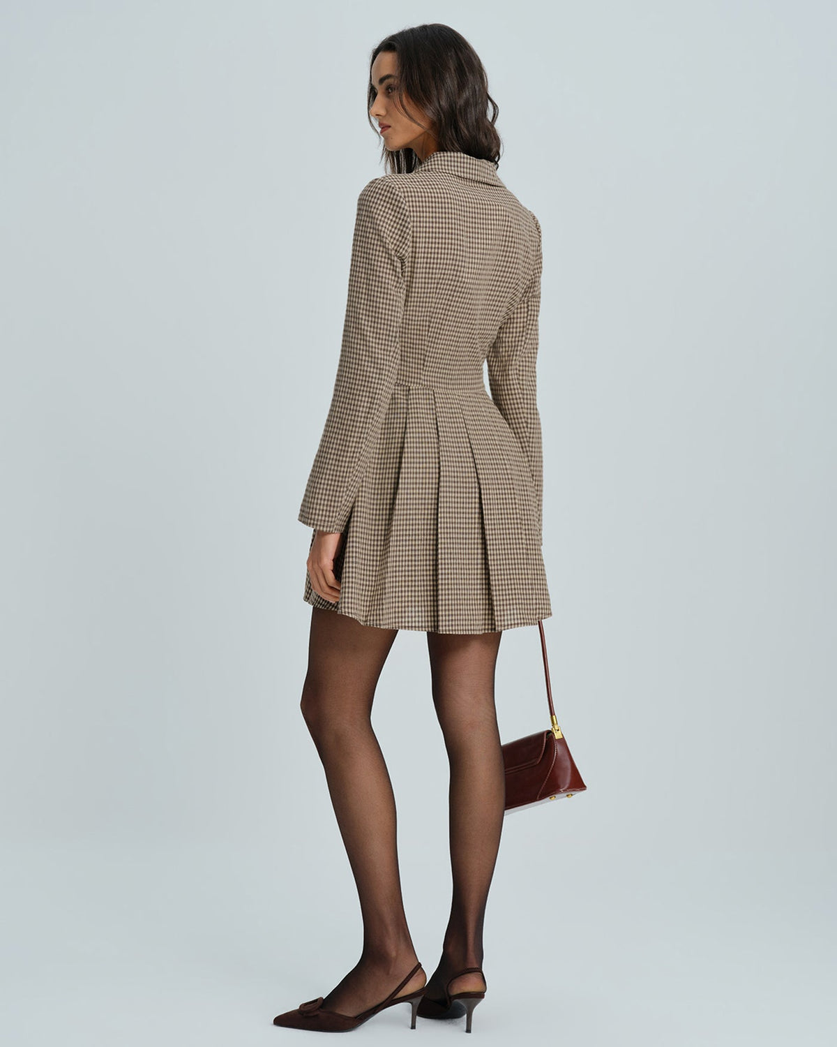 Brown Gingham Cotton Shirt Dress - view 4