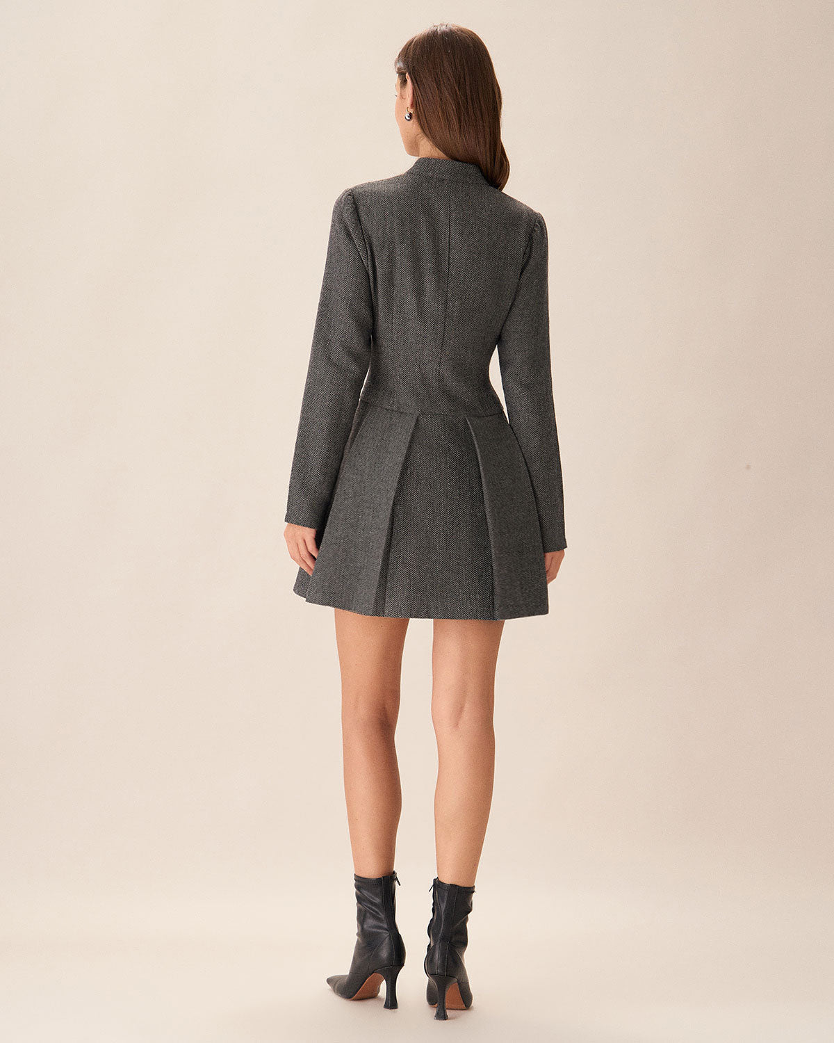 Grey Pleated Button-Front Mini Dress - view 3