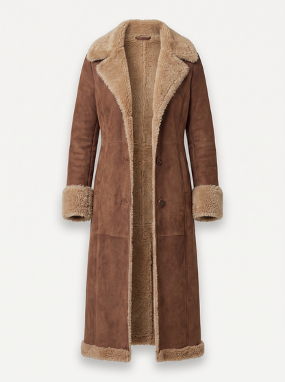 Brown Shearling Lined Longline Coat