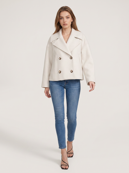 Cropped Double-Breasted Blazer, Pointed Lapels - view 2