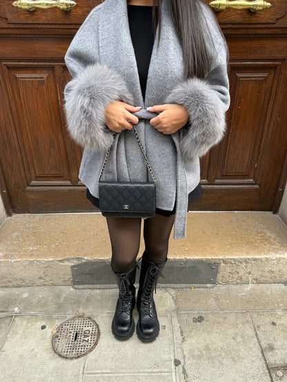 Faux Fur Collar Jacket with Cinched Waist - view 9