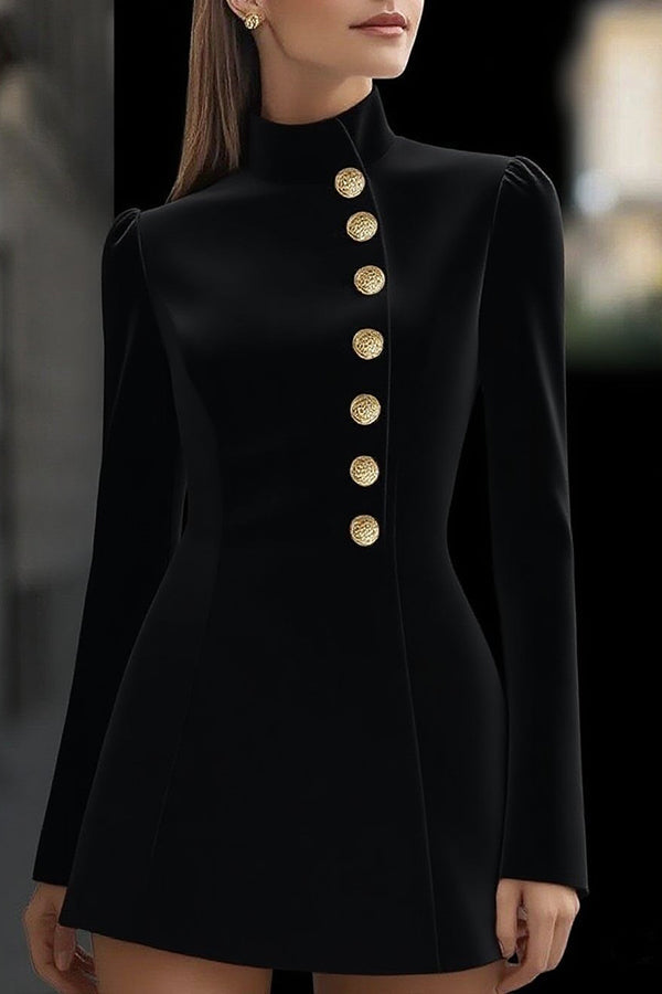 Stand Collar Long Sleeve Mini Dress - view 4