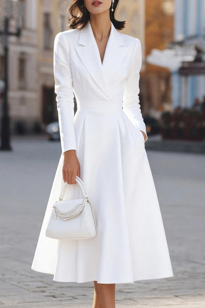 Lapel Midi Dress With Waist Pocket - view 3