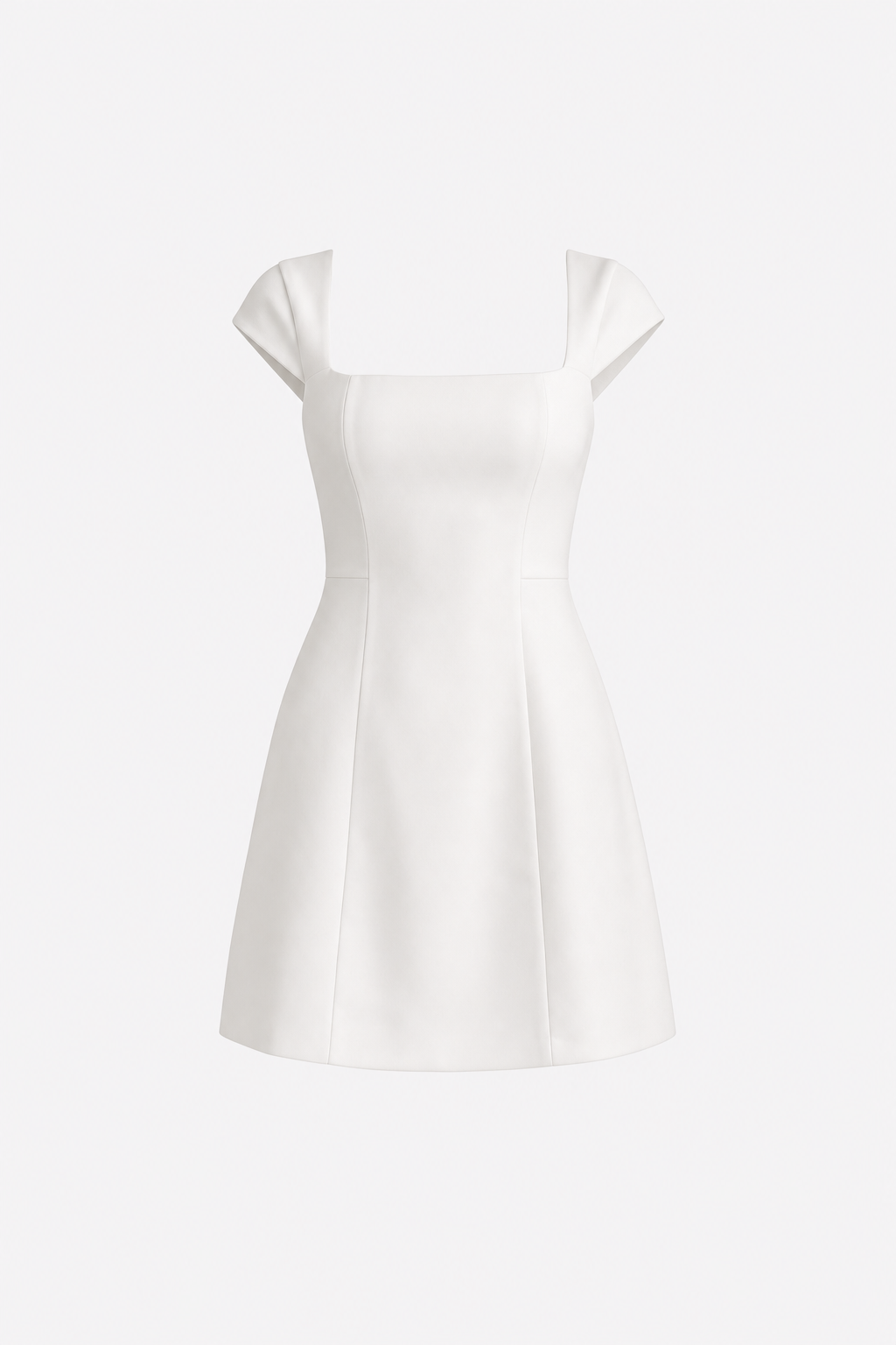 White satin A-line cap sleeve dress