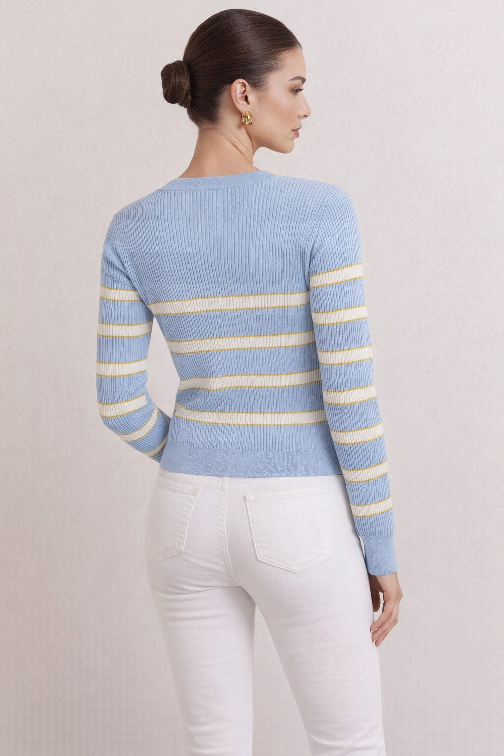 Knit Open Cardigan Sweater With Slim V-Neck - 3