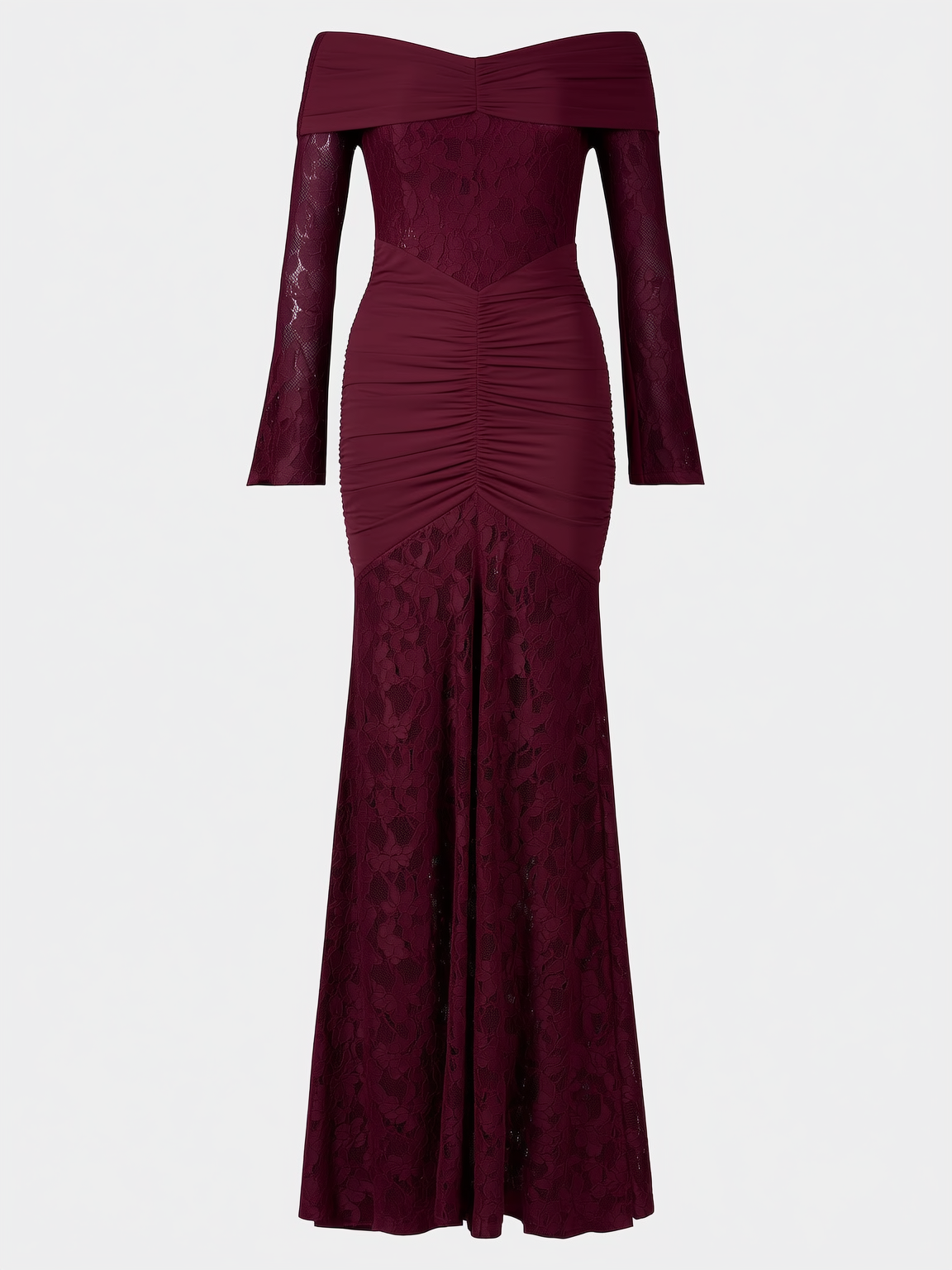Off-Shoulder Pleated Lace Maxi Dress