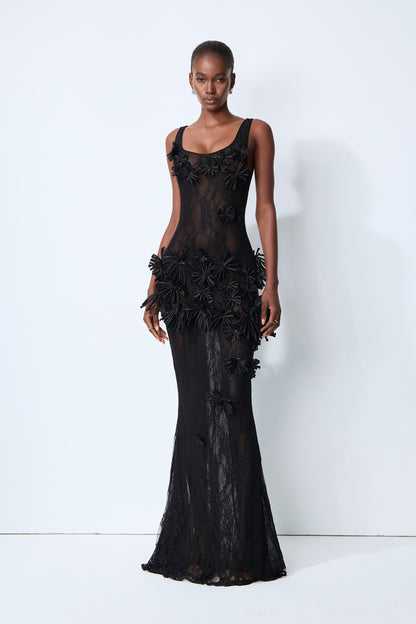Floral Applique Lace Mermaid Gown - view 2