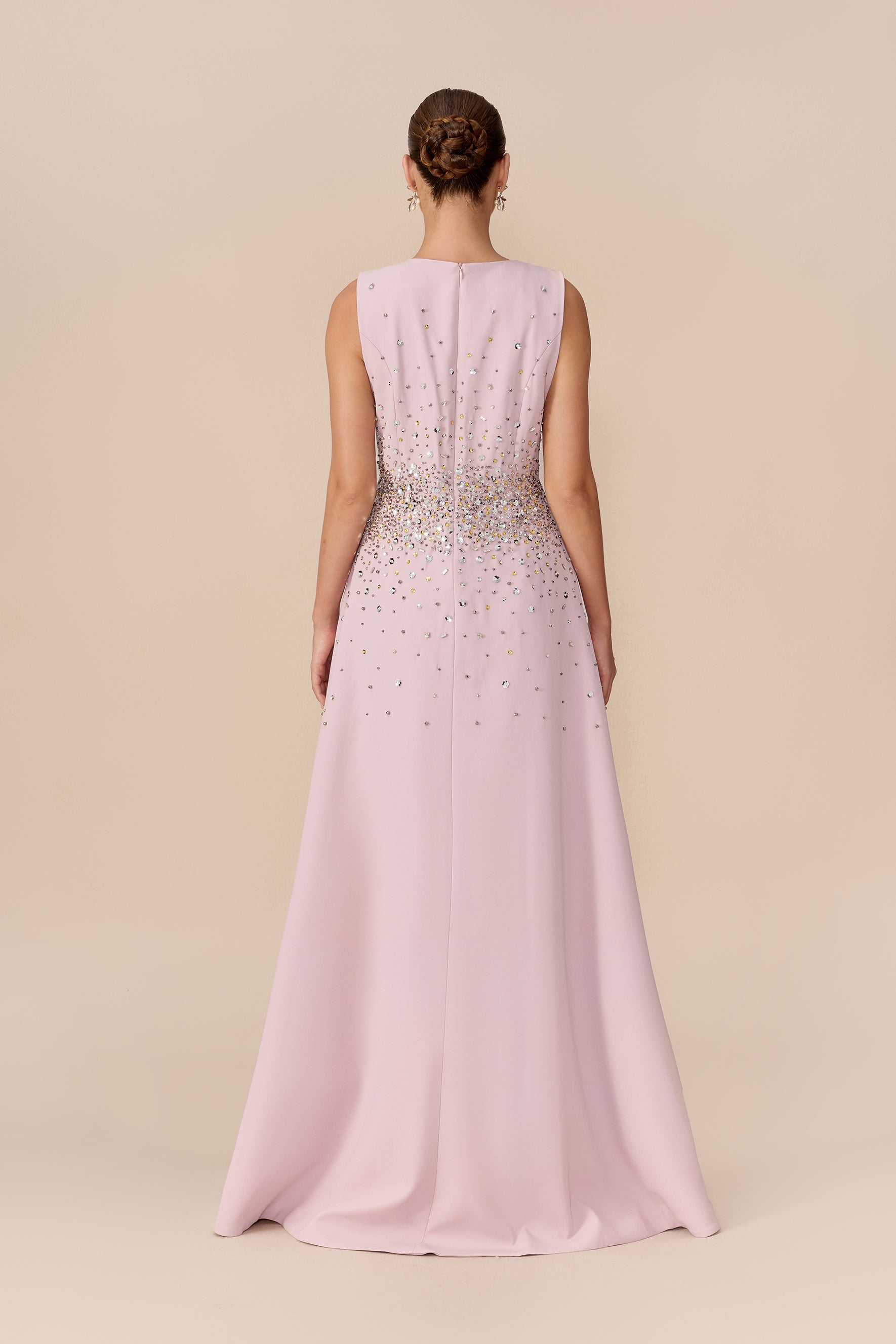Pink crystal embellished sleeveless maxi dress - view 4