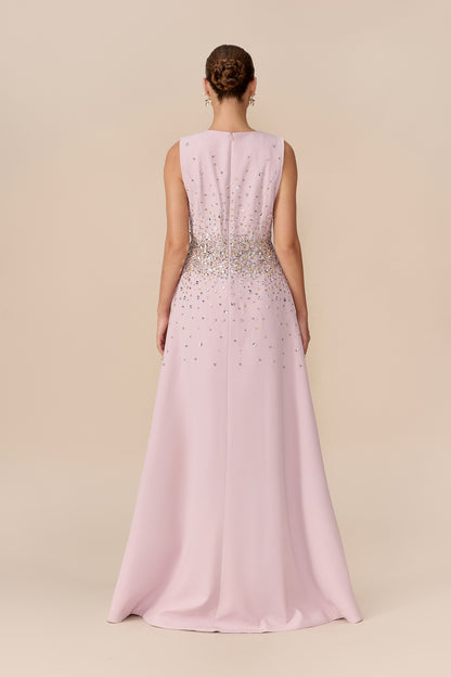 Pink crystal embellished sleeveless maxi dress - view 4
