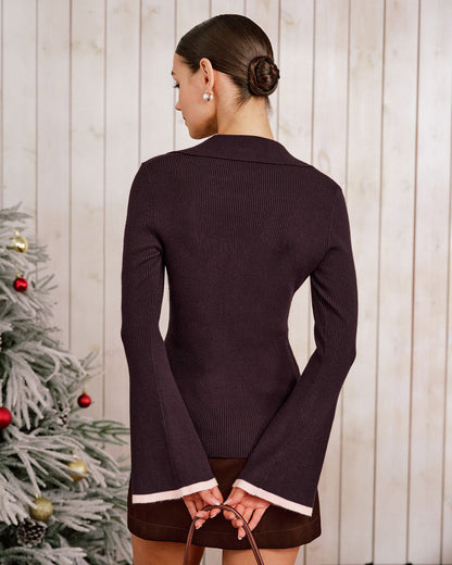 Purple Knit Bell Sleeve Cardigan - view 4