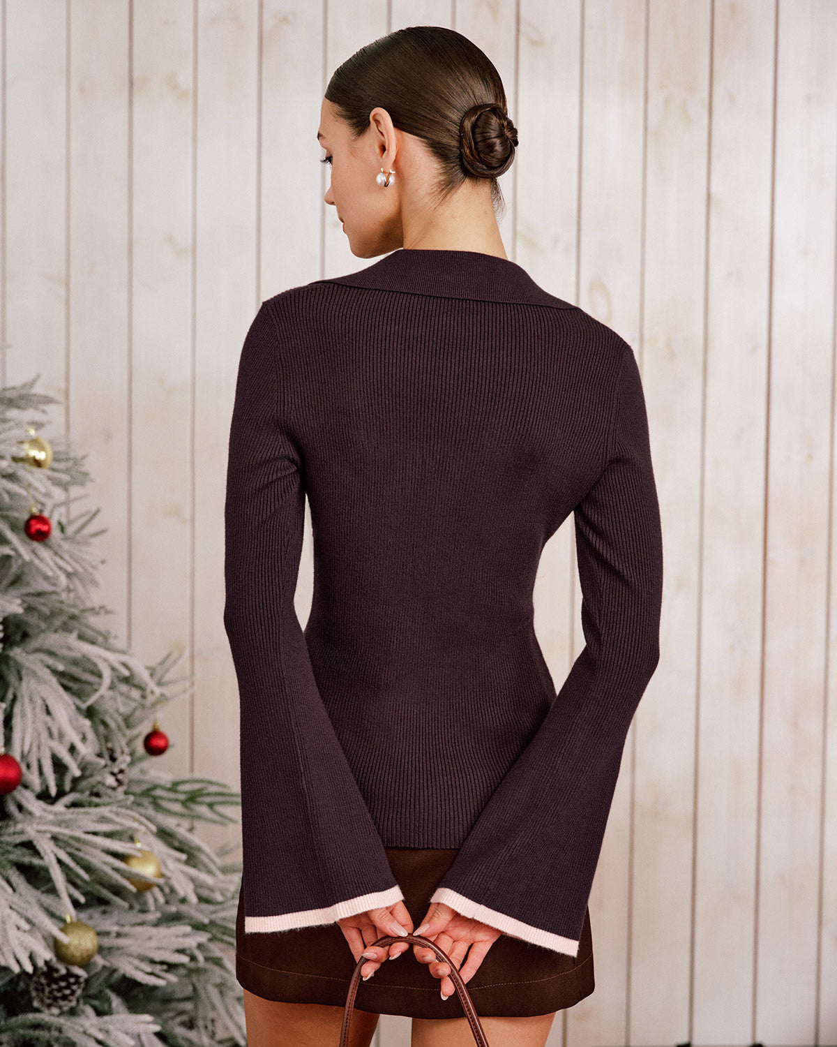 Knit Bell Sleeve Cardigan In Purple - 4