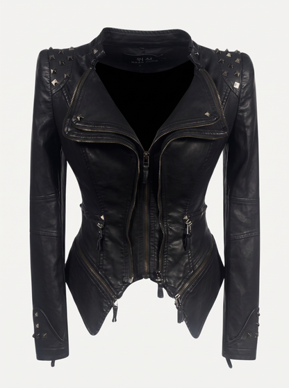 Black Studded Faux Leather Moto Jacket