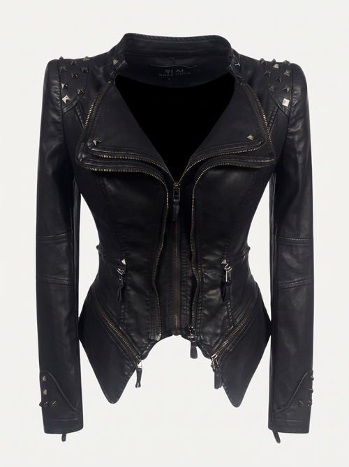 Black Studded Faux Leather Moto Jacket