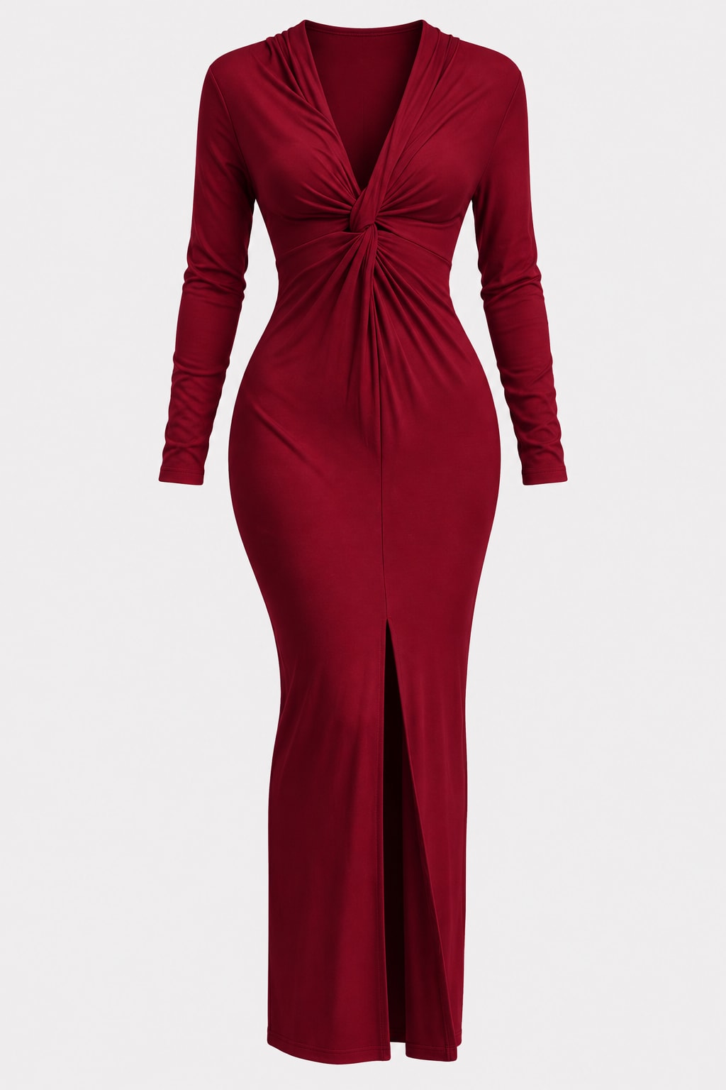 Knit Maxi Dress Deep V-Neck Twist Front - 1