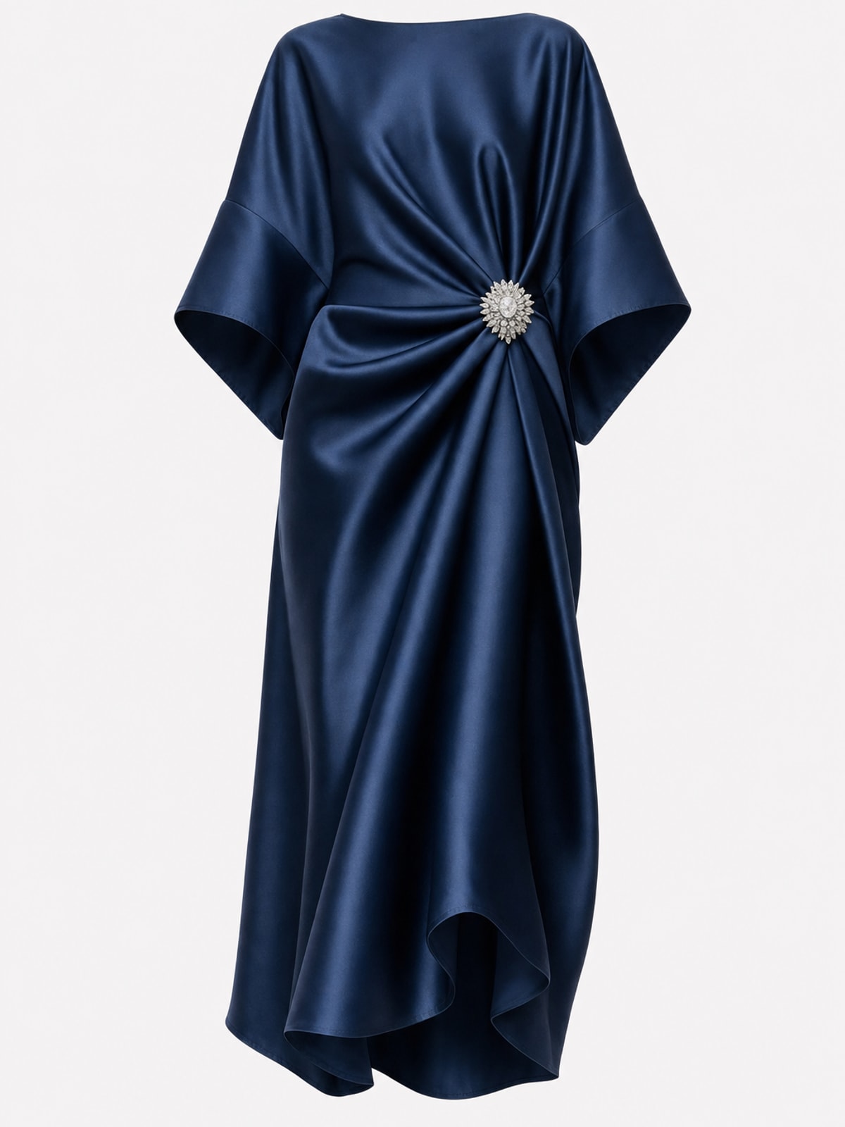Elegant Satin Maxi Dress With Draped Cape Sleeves - 1