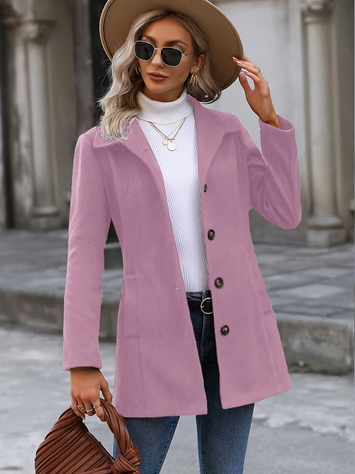Waist-cinching mid-length coat with stand collar - view 2