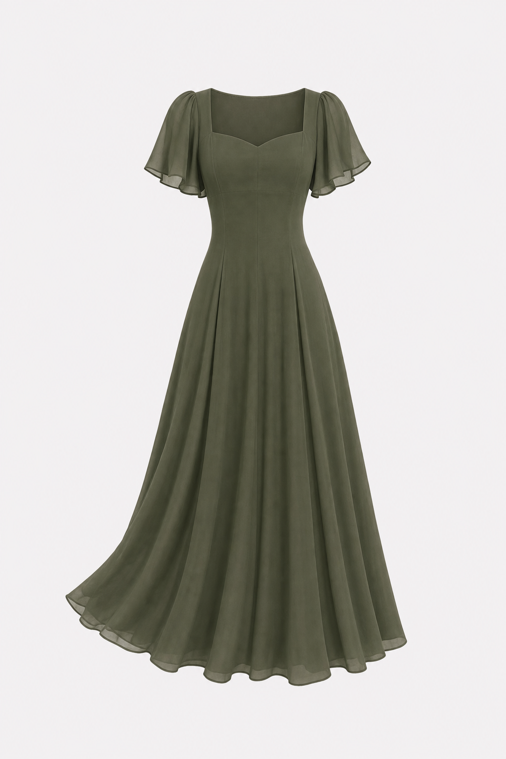 Green Sweetheart Neck Pleated Chiffon Maxi Dress - view 5