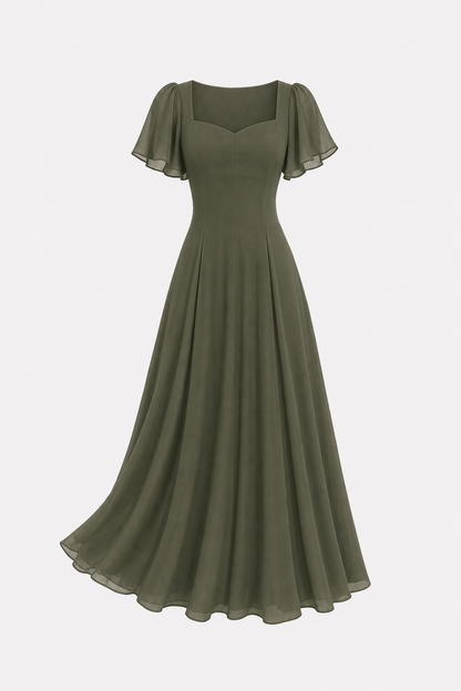 Green Sweetheart Neck Pleated Chiffon Maxi Dress - view 5