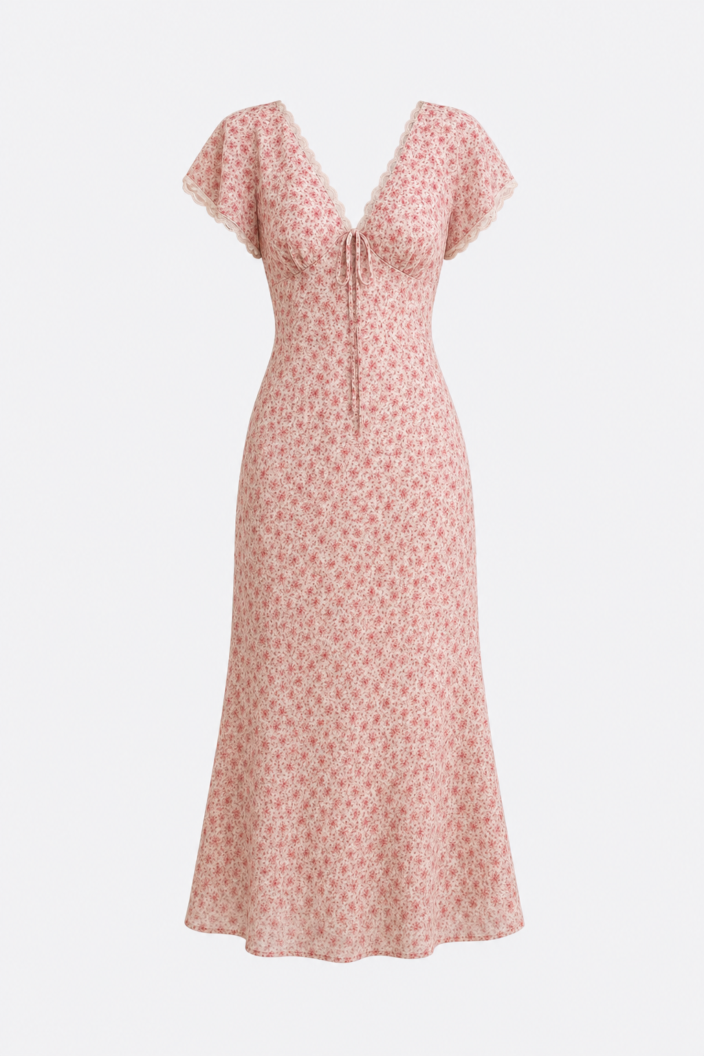 Pink Floral Lace Mermaid Midi Dress