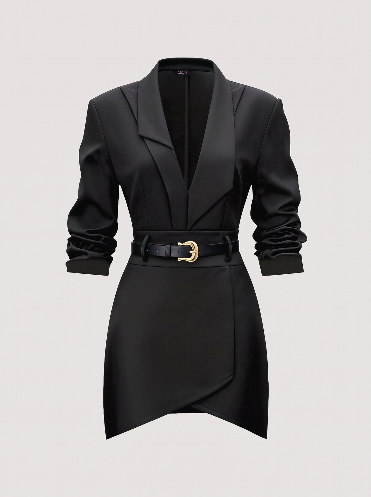 Belted Mini Dress With Notched Lapel - view 6