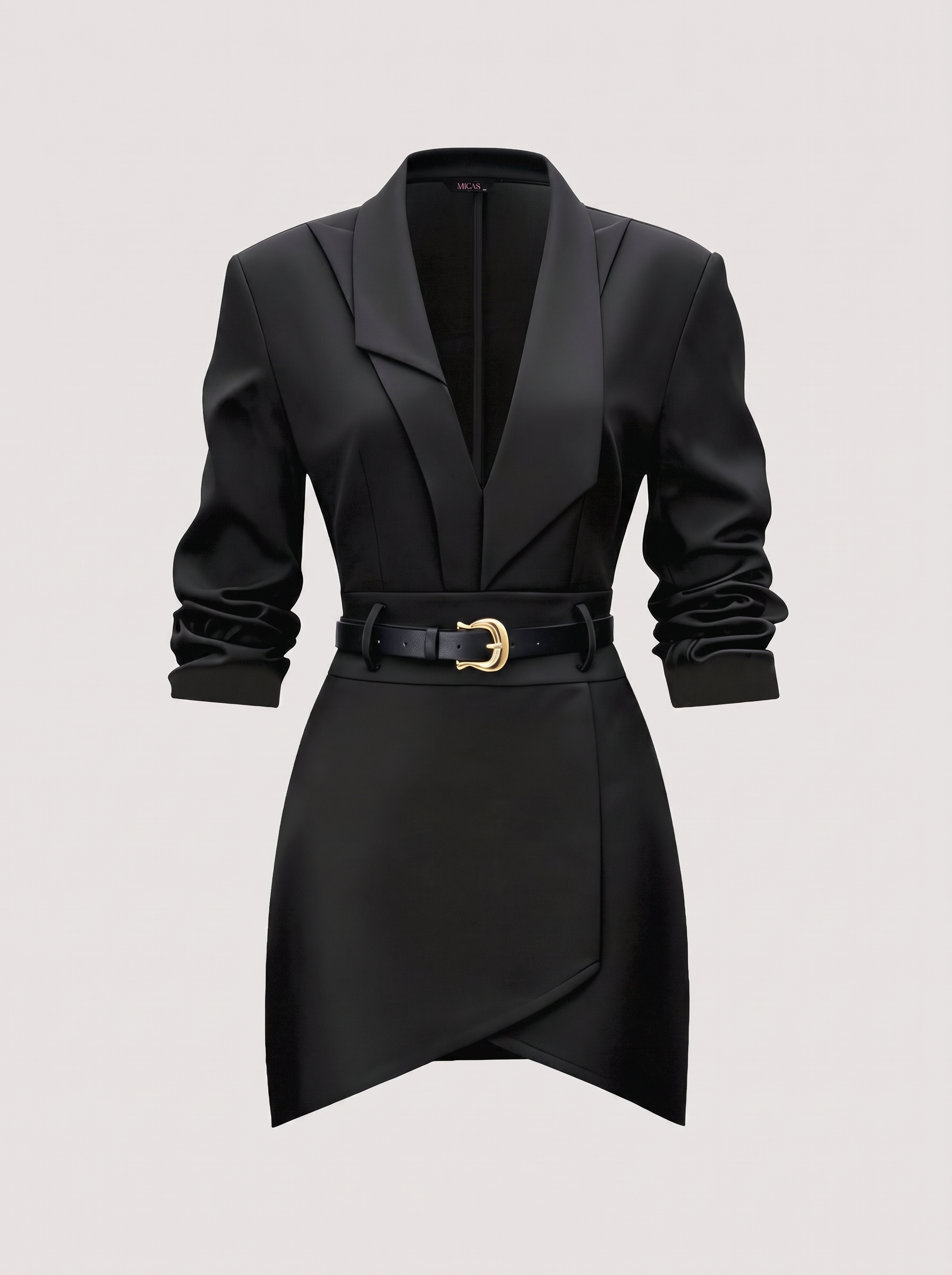 Belted Mini Dress With Notched Lapel - view 6