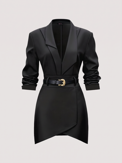 Belted Mini Dress With Notched Lapel - view 6