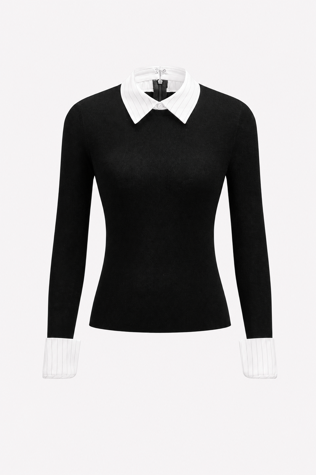 Black wool blend layered-look knit top