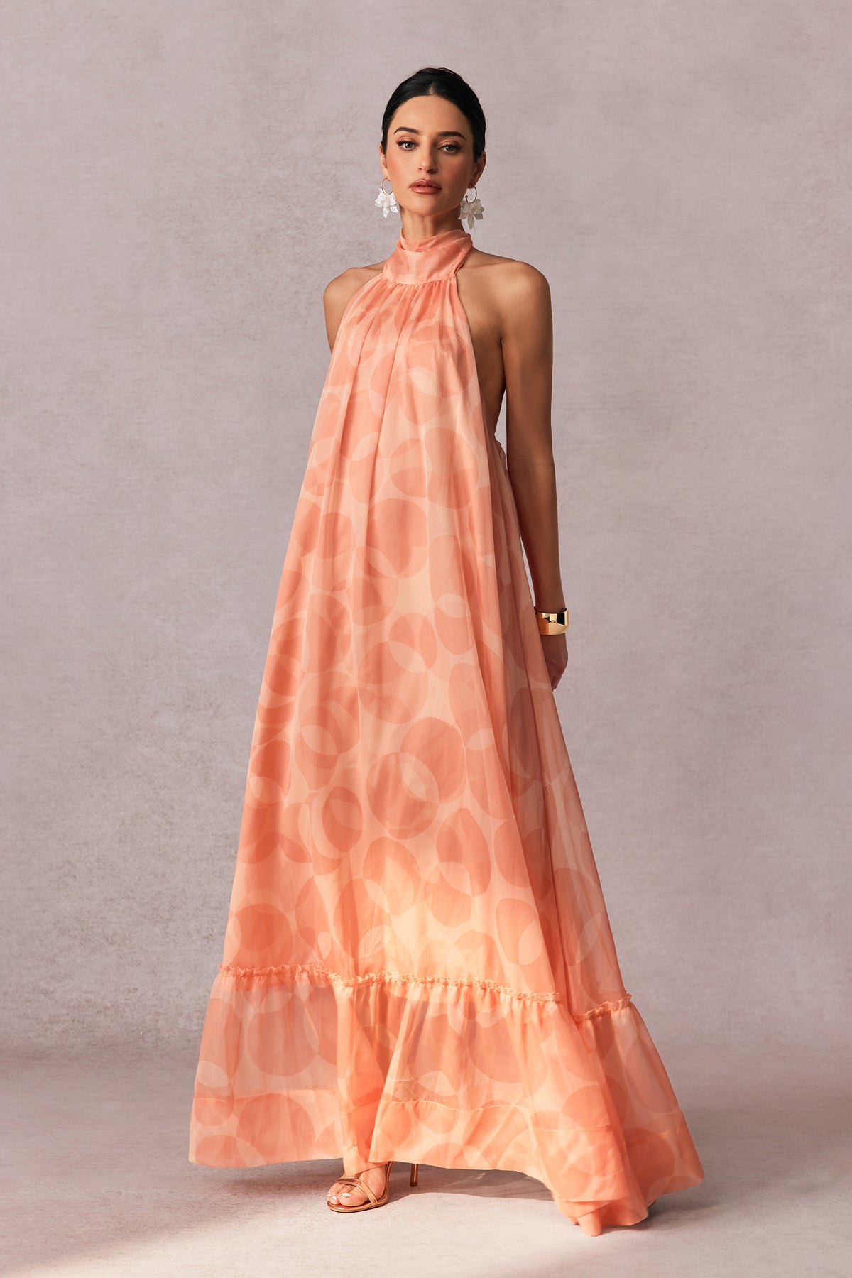 Pink Geometric Chiffon Halter Maxi Dress - view 2