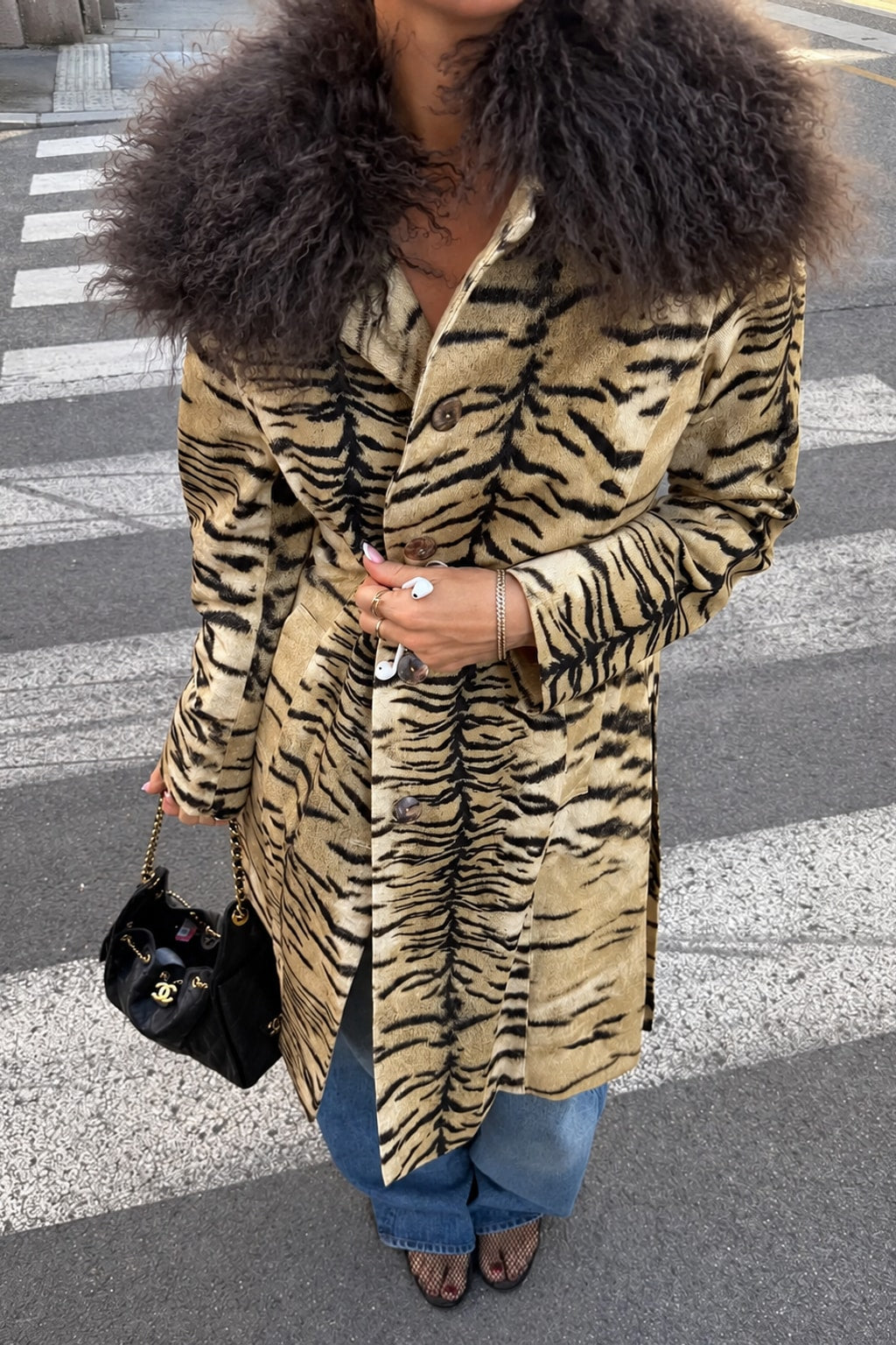 Fur Collar Long Coat Leopard Print Jacket - 3