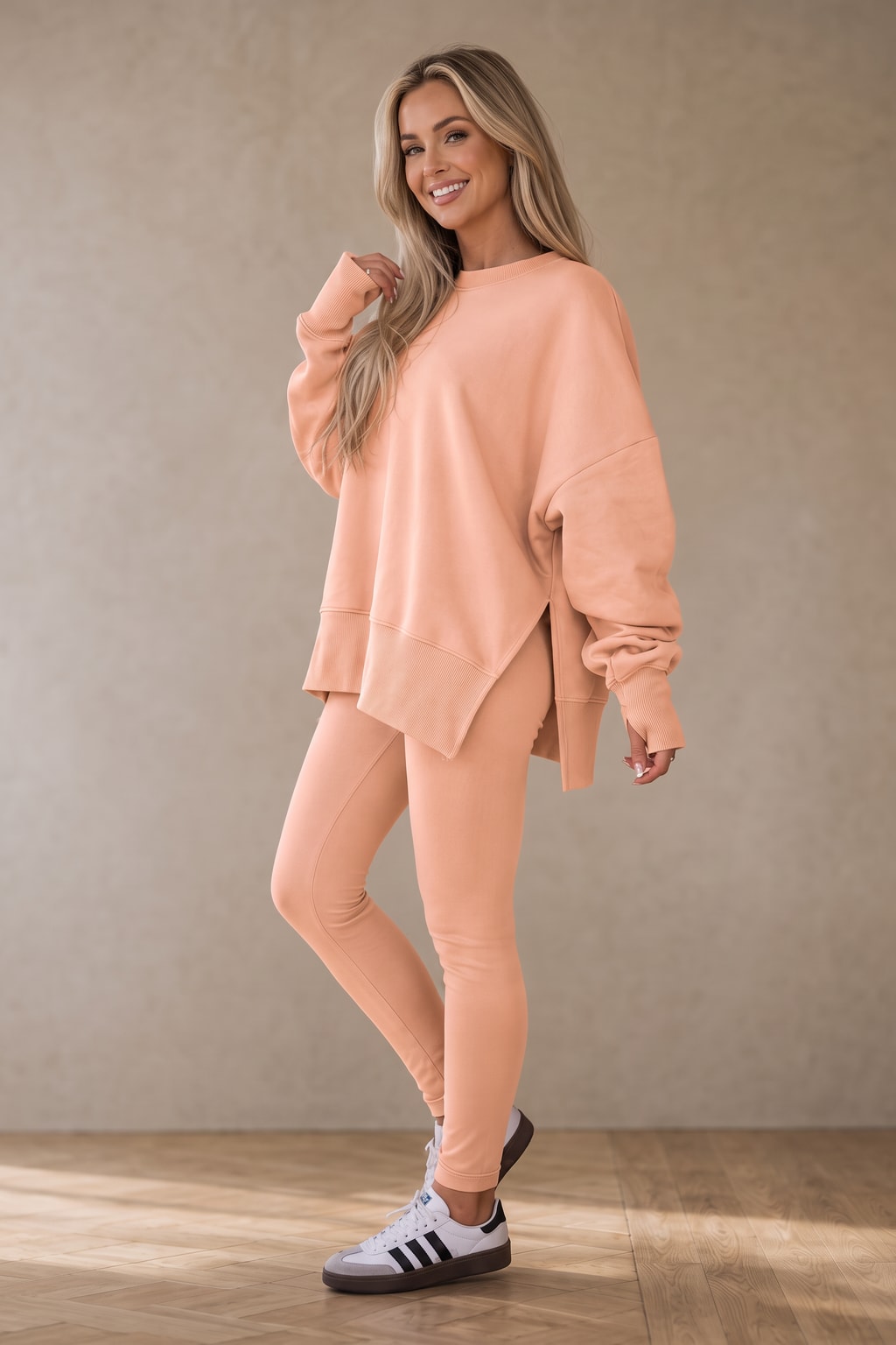 Brushed Fleece Side-Slit Sweatshirt And Leggings Set - 5